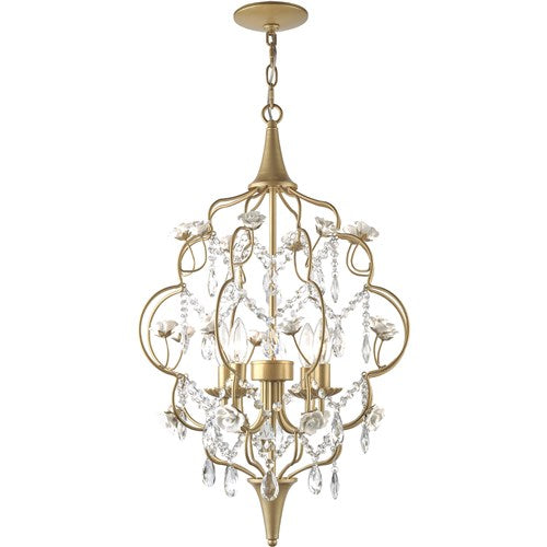 AF Lighting Floral 4 Light Ceramic Cream Rose Chandelier