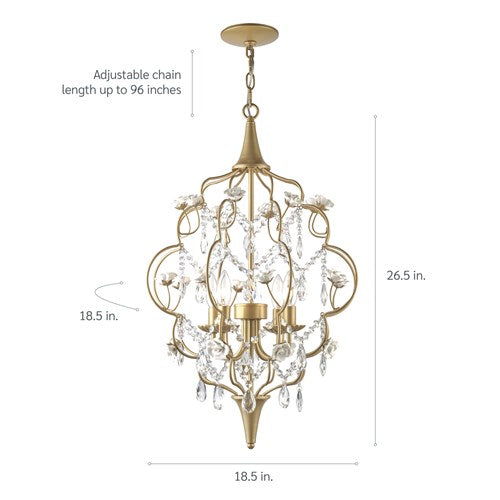 AF Lighting Floral 4 Light Ceramic Cream Rose Chandelier