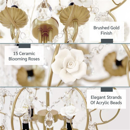 AF Lighting Floral 4 Light Ceramic Cream Rose Chandelier