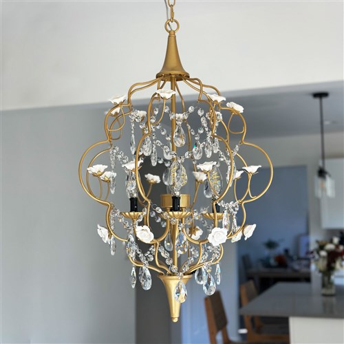AF Lighting Floral 4 Light Ceramic Cream Rose Chandelier