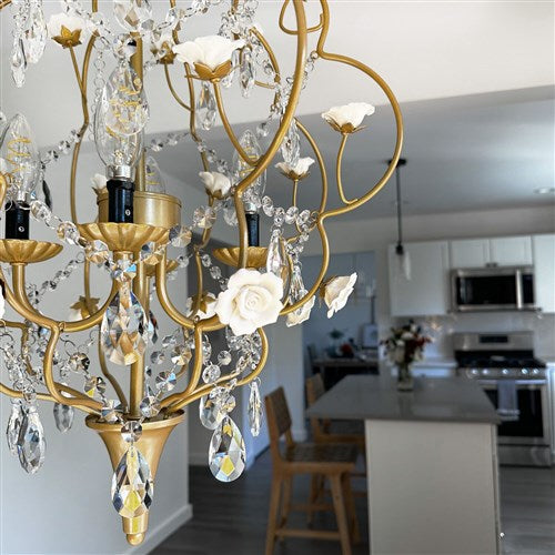 AF Lighting Floral 4 Light Ceramic Cream Rose Chandelier