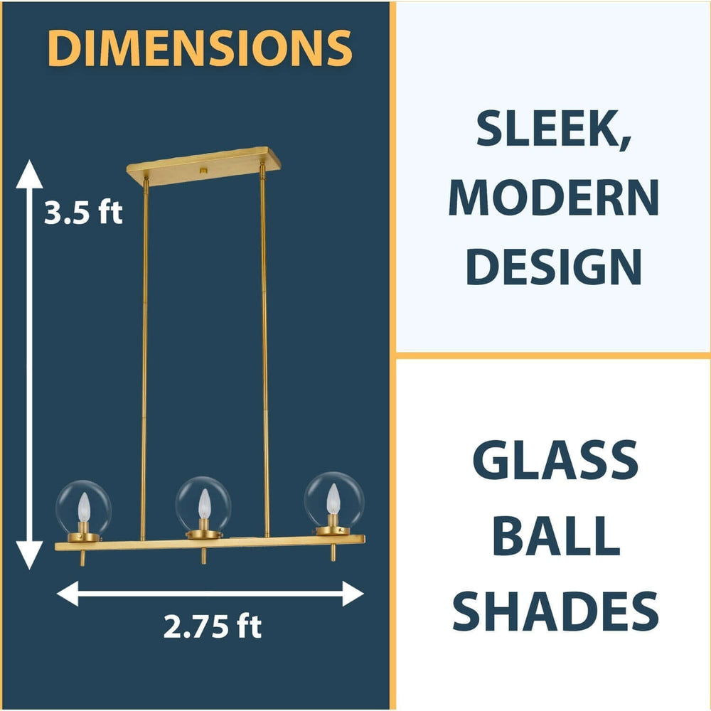 Chandelier - AF Lighting Odessa 3-Light Hanging Pendant Brushed Brass / Gold 9147-3H