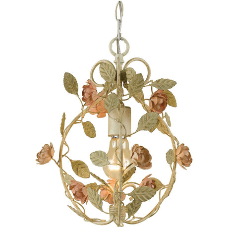 Mini chandelier featuring floral design with rose accents and soft lighting, perfect for adding charm to any space.