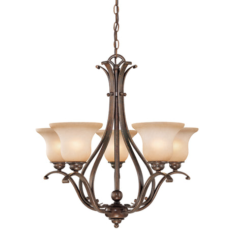 Traditional chandelier with floral design and frosted glass shades, adding elegance to classic home décor.