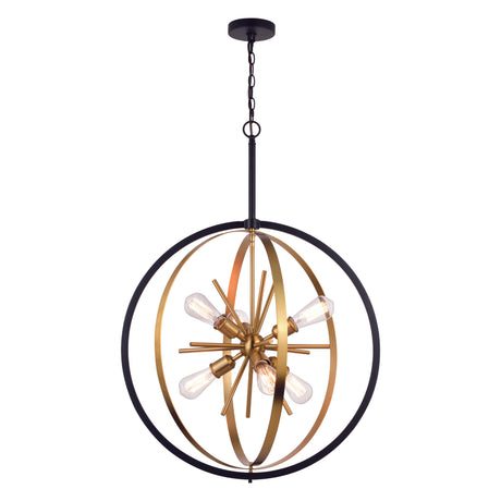 Modern pendant light with gold and black finish, featuring a stylish sphere design and exposed bulbs for elegance.