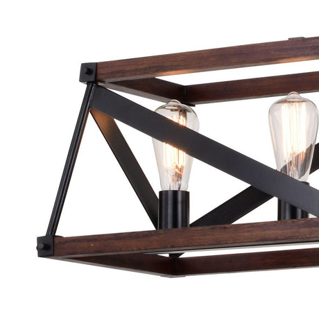 Chandelier - Wade 36-in. 5 Light Linear Chandelier Matte Black And Sycamore H0268