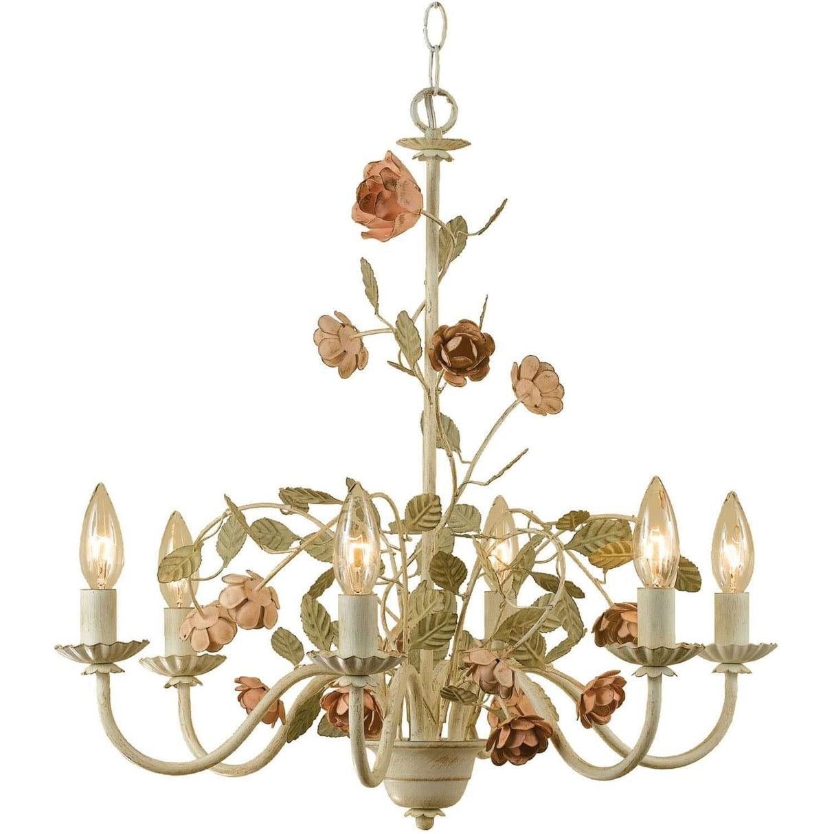 Chandelier - AF Lighting Ramblin' Rose Six-Light Chandelier Antique Cream 7050-6H