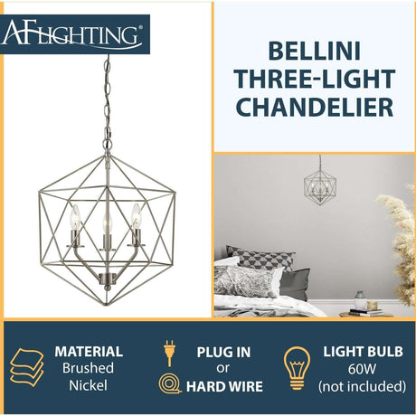 Chandelier - Bellini Three-Light Chandelier Brushed Nickel 9132-3H