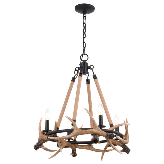 Chandelier - Breckenridge 23.25-in. 4 Light Antler Chandelier Aged Iron With Natural Rope H0262