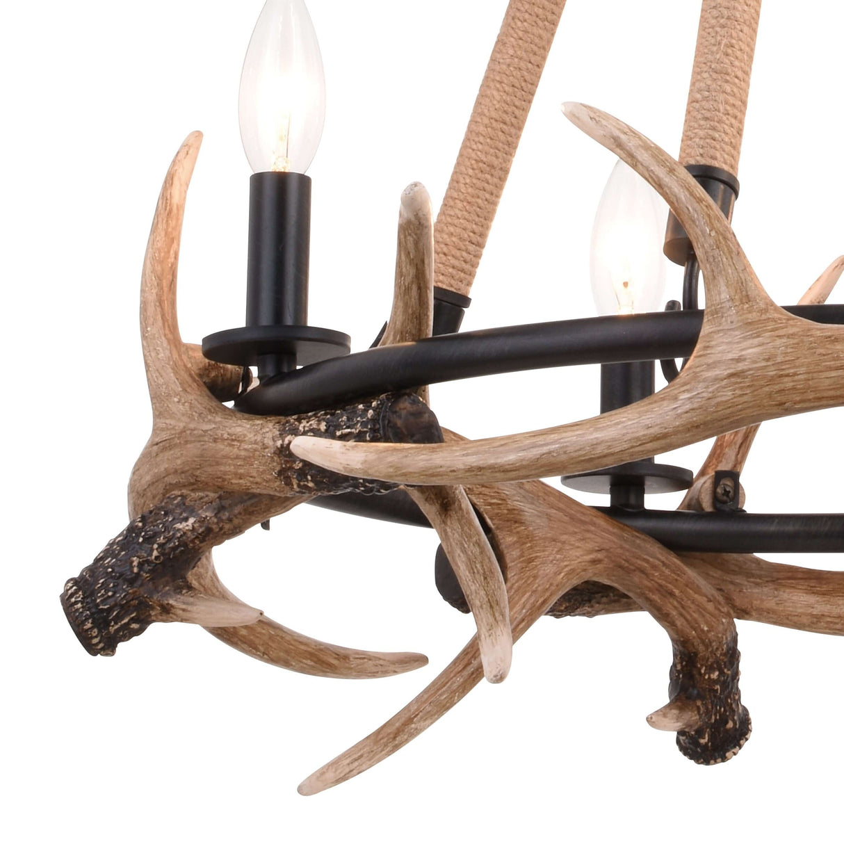 Chandelier - Breckenridge 23.25-in. 4 Light Antler Chandelier Aged Iron With Natural Rope H0262