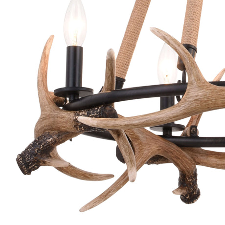 Chandelier - Breckenridge 23.25-in. 4 Light Antler Chandelier Aged Iron With Natural Rope H0262