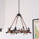 Chandelier - Breckenridge 23.25-in. 4 Light Antler Chandelier Aged Iron With Natural Rope H0262