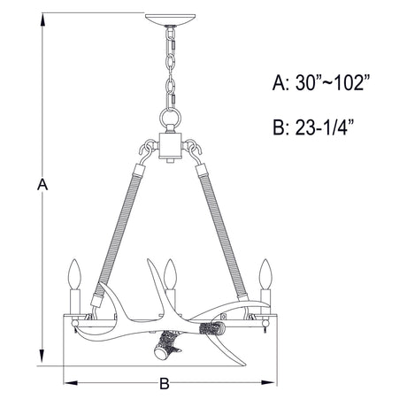 Chandelier - Breckenridge 23.25-in. 4 Light Antler Chandelier Aged Iron With Natural Rope H0262