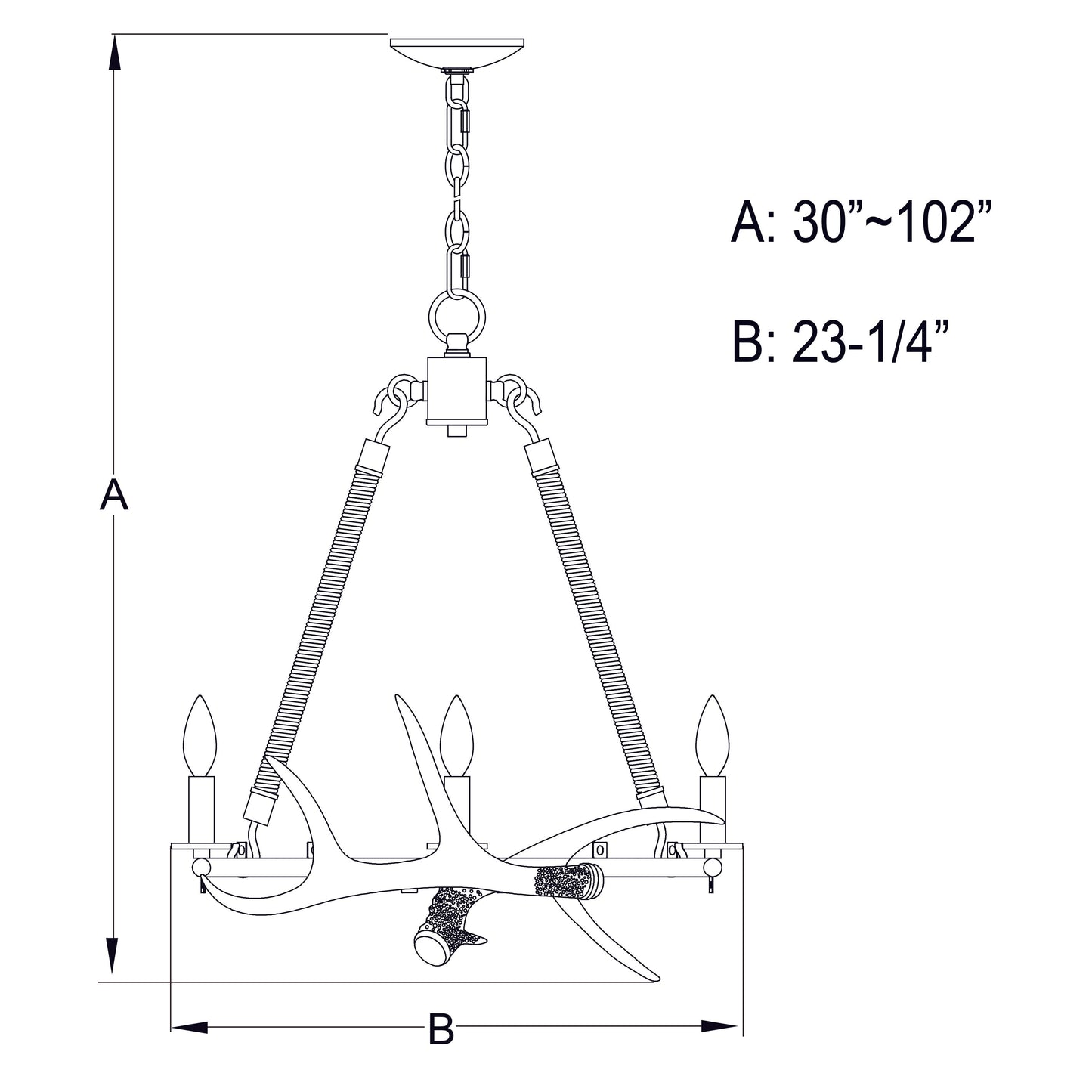 Chandelier - Breckenridge 23.25-in. 4 Light Antler Chandelier Aged Iron With Natural Rope H0262