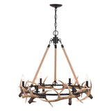 Chandelier - Breckenridge 30.5-in. 6 Light Antler Chandelier Aged Iron With Natural Rope H0261