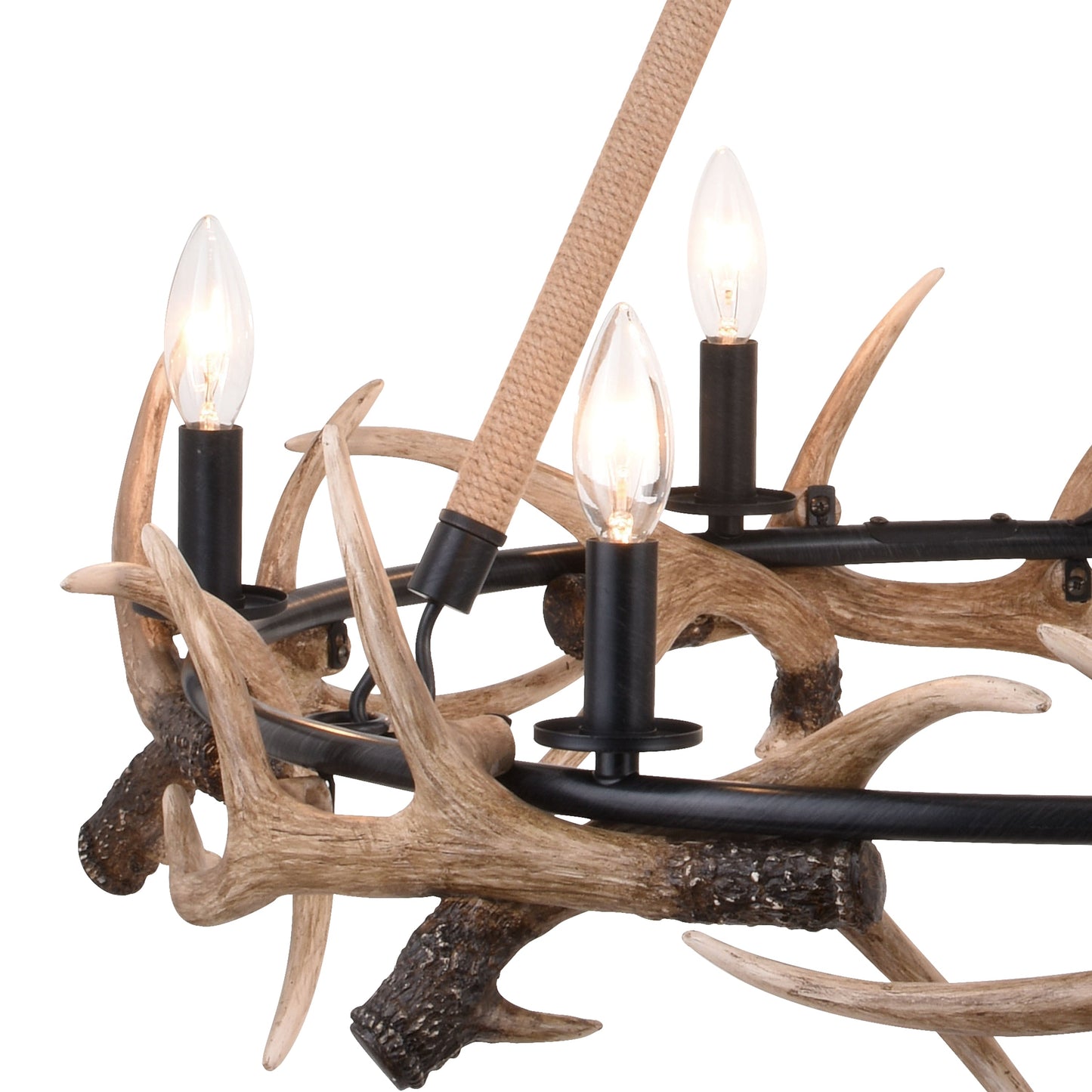 Chandelier - Breckenridge 30.5-in. 6 Light Antler Chandelier Aged Iron With Natural Rope H0261