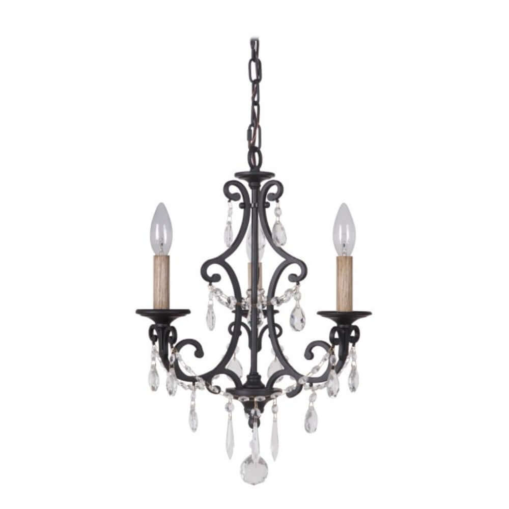 Chandelier - Craftmade Bentley 3 Light Mini Chandelier Matte Black 38923-MBK