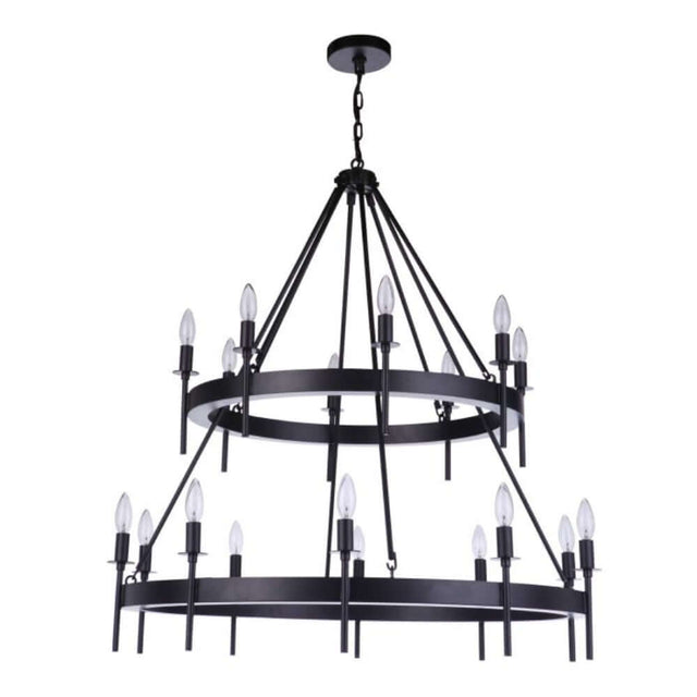 Craftmade Larrson 18 Light Chandelier in Flat Black, featuring two tiers and an elegant minimalist design for modern spaces.