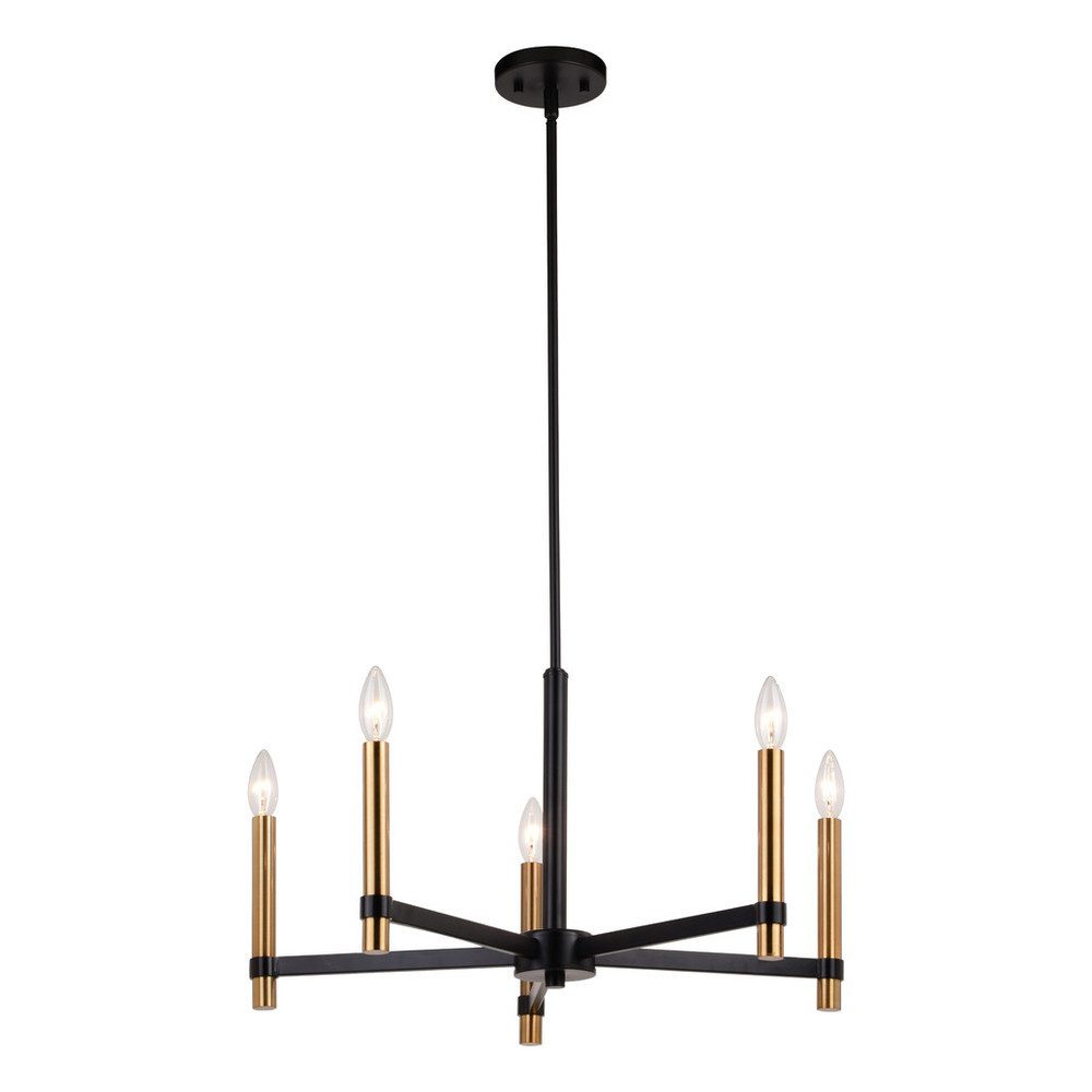 Chandelier - Damen 25-in. 5 Light Chandelier Matte Black And Natural Brass H0267