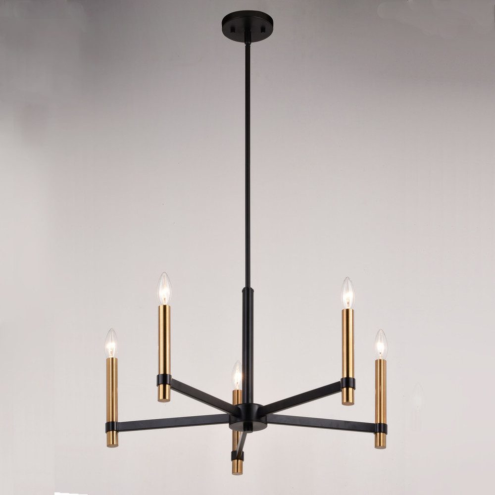 Chandelier - Damen 25-in. 5 Light Chandelier Matte Black And Natural Brass H0267