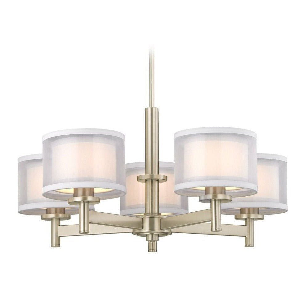 Chandelier - Double Organza Five Light Chandelier Nickel, Chrome & Bronze 1270