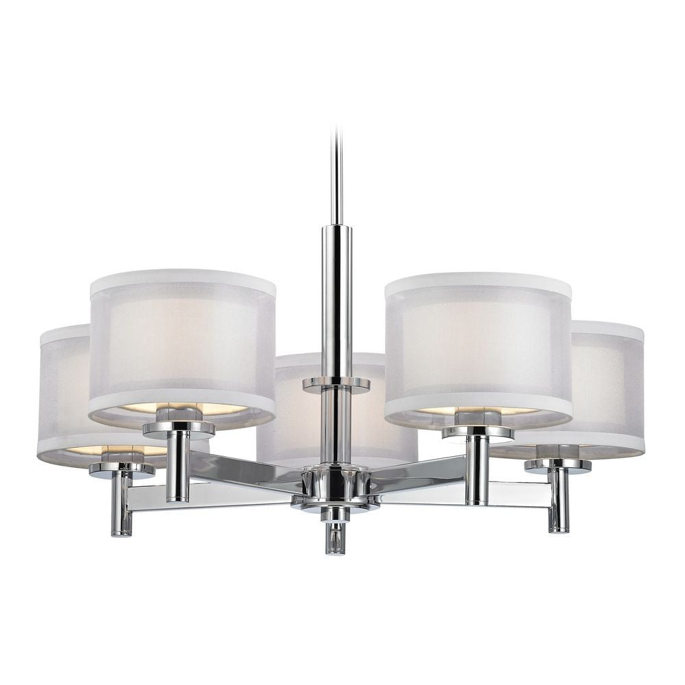 Chandelier - Double Organza Five Light Chandelier Nickel, Chrome & Bronze 1270