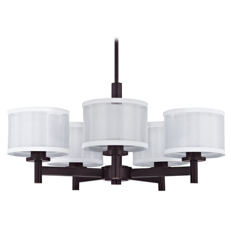 Chandelier - Double Organza Five Light Chandelier Nickel, Chrome & Bronze 1270