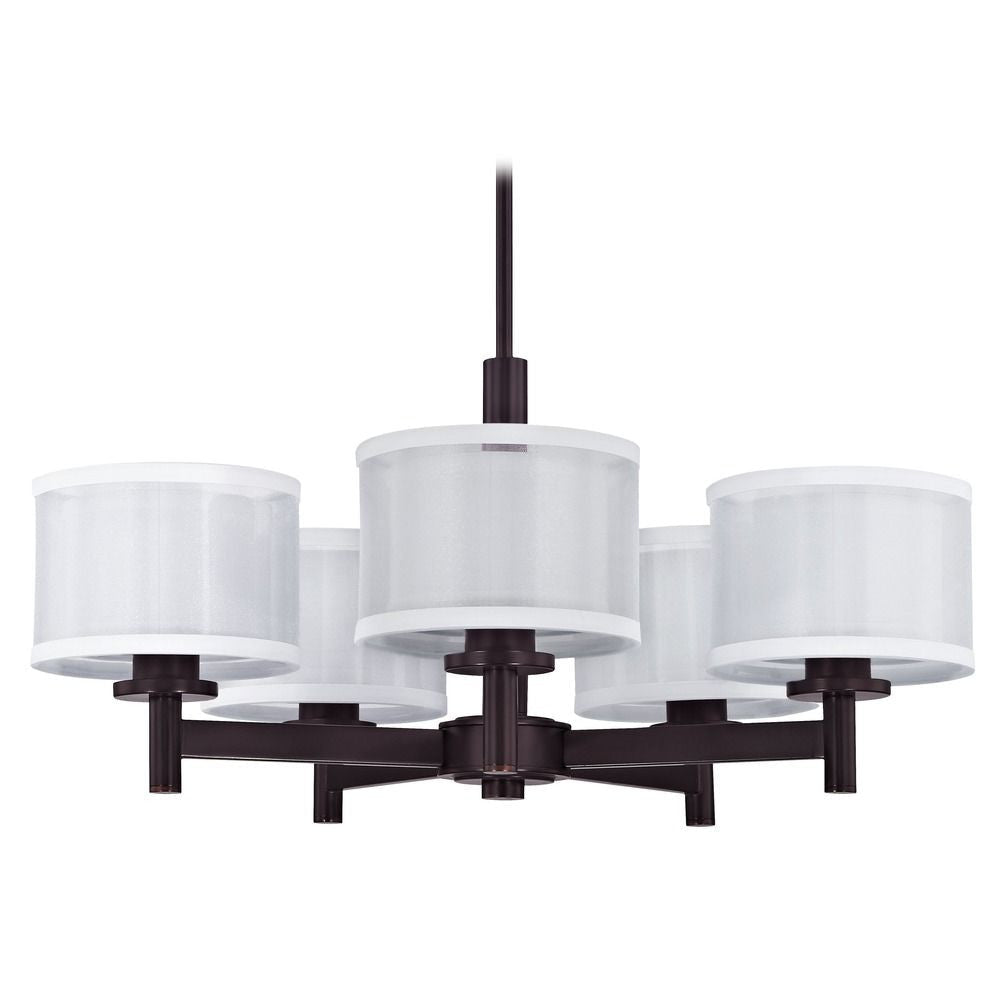 Chandelier - Double Organza Five Light Chandelier Nickel, Chrome & Bronze 1270