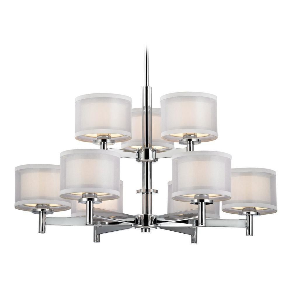 Chandelier - Double Organza Nine Light Two-Tier Chandelier Chrome, Nickel & Bronze 1272