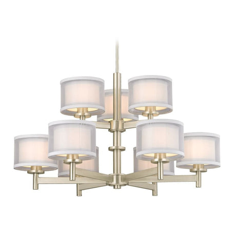 Chandelier - Double Organza Nine Light Two-Tier Chandelier Chrome, Nickel & Bronze 1272