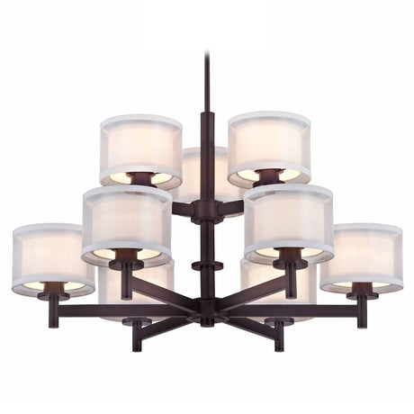 Chandelier - Double Organza Nine Light Two-Tier Chandelier Chrome, Nickel & Bronze 1272