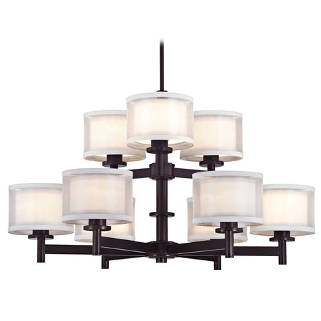 Chandelier - Double Organza Nine Light Two-Tier Chandelier Chrome, Nickel & Bronze 1272