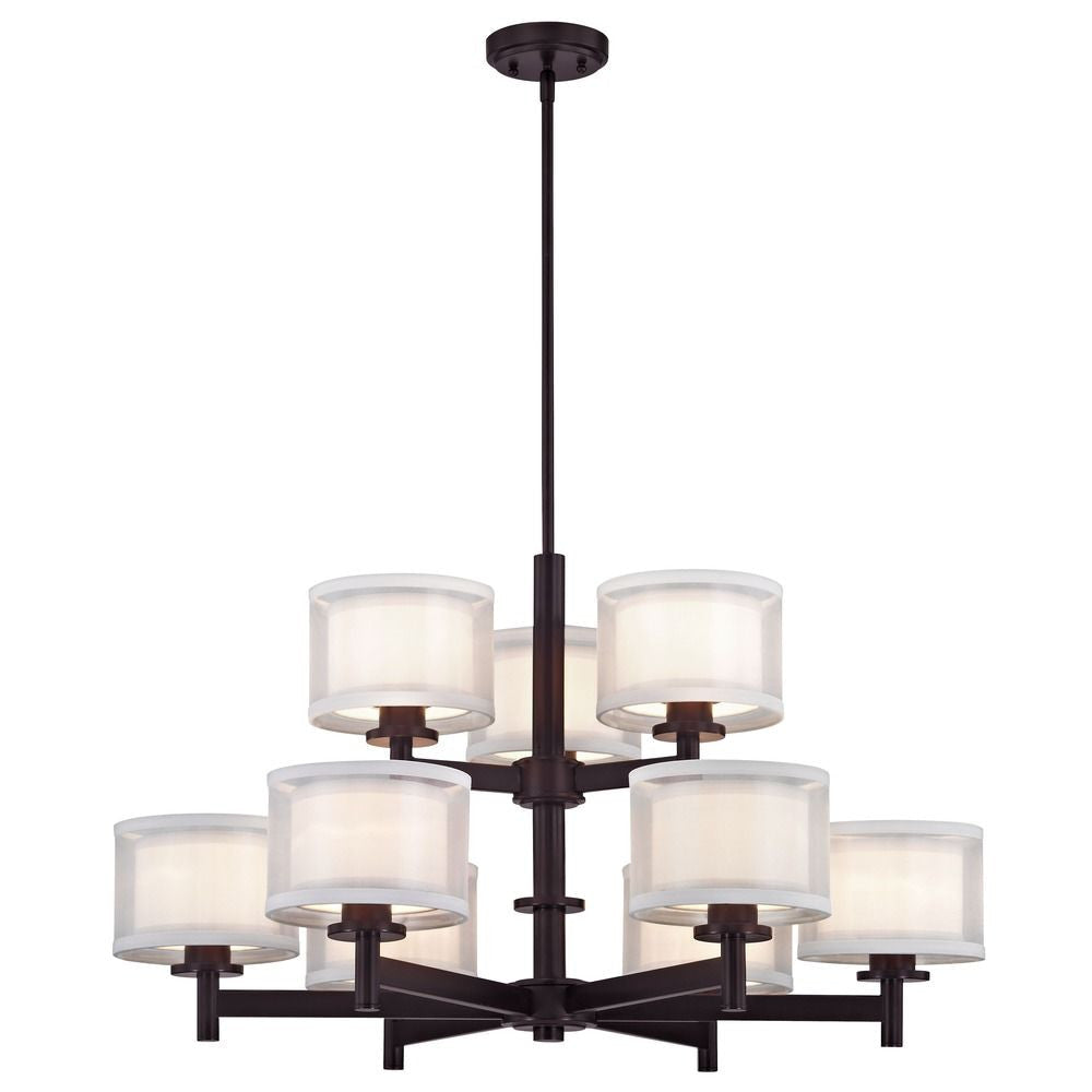 Chandelier - Double Organza Nine Light Two-Tier Chandelier Chrome, Nickel & Bronze 1272