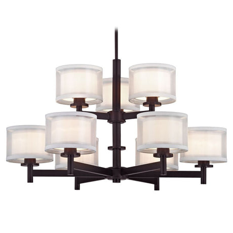 Chandelier - Double Organza Nine Light Two-Tier Chandelier Chrome, Nickel & Bronze 1272