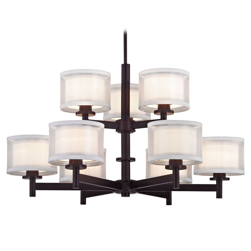 Chandelier - Double Organza Nine Light Two-Tier Chandelier Chrome, Nickel & Bronze 1272