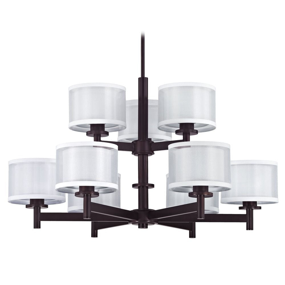 Chandelier - Double Organza Nine Light Two-Tier Chandelier Chrome, Nickel & Bronze 1272