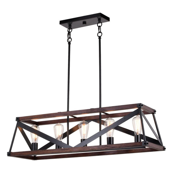 Chandelier - Wade 36-in. 5 Light Linear Chandelier Matte Black And Sycamore H0268