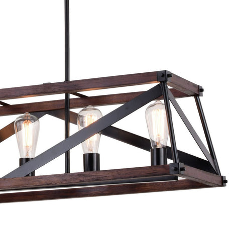 Chandelier - Wade 36-in. 5 Light Linear Chandelier Matte Black And Sycamore H0268