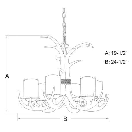 Chandelier - Yoho 6L Antler Chandelier Black Walnut H0016