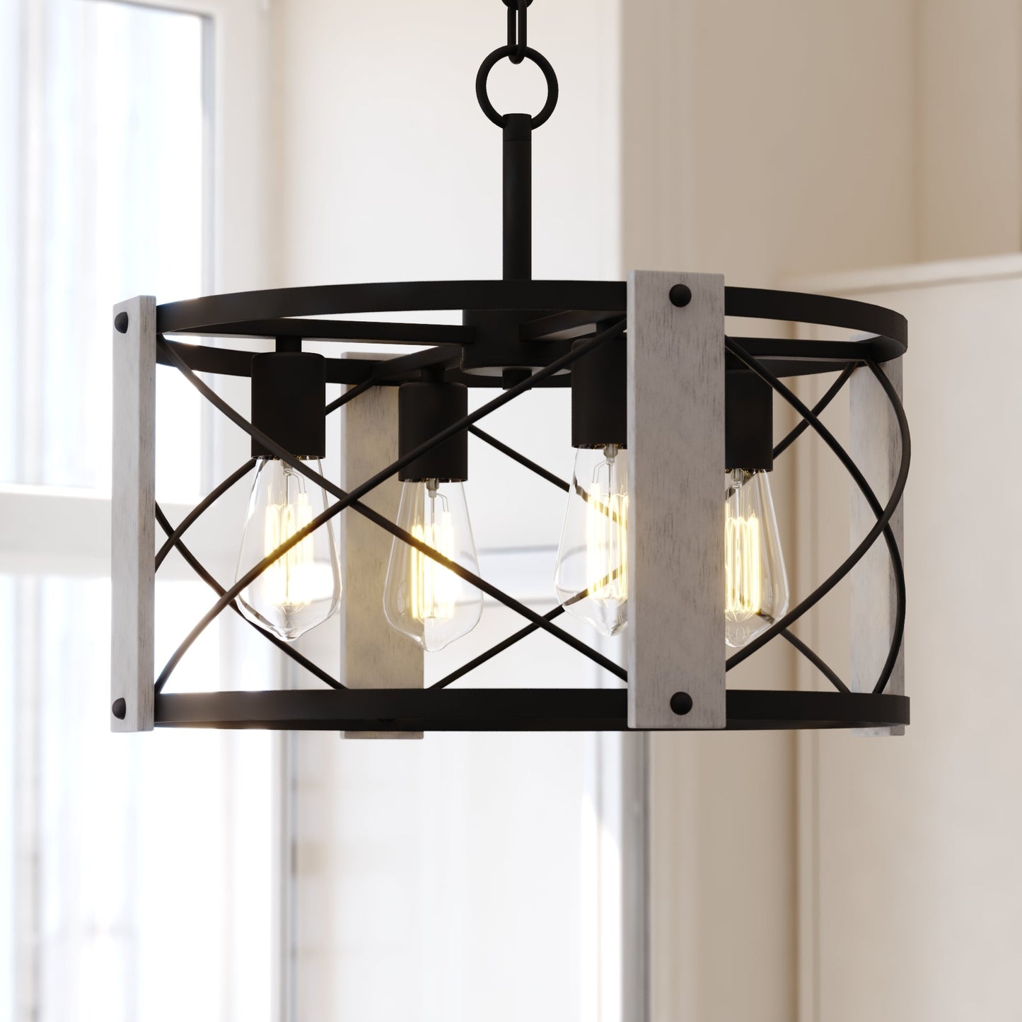 Pendant - Burien 18-in. 4 Light Pendant Black And Washed Ash P0365