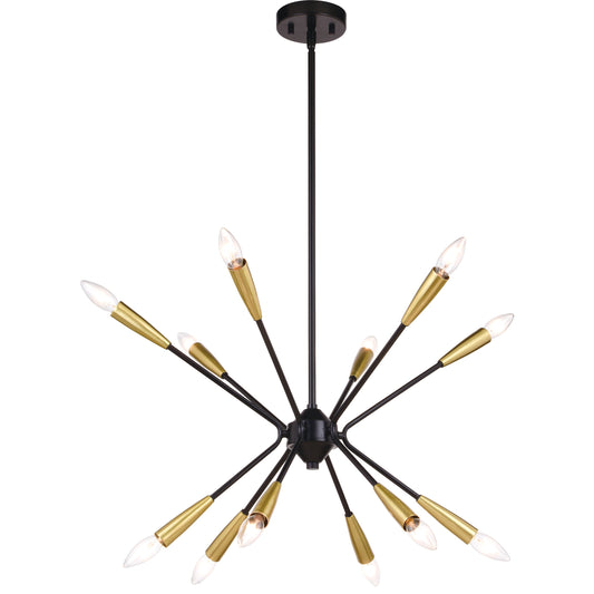 Pendant - Ellis 25.25-in. 12 Light Pendant Matte Black And Satin Brass P0375