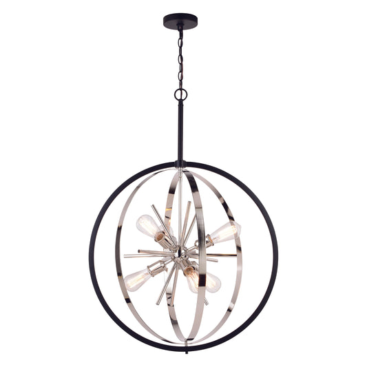 Pendant - Estelle 26.75 In. 6 Light Orb Pendant Polished Nickel, Natural Brass And Matte Black