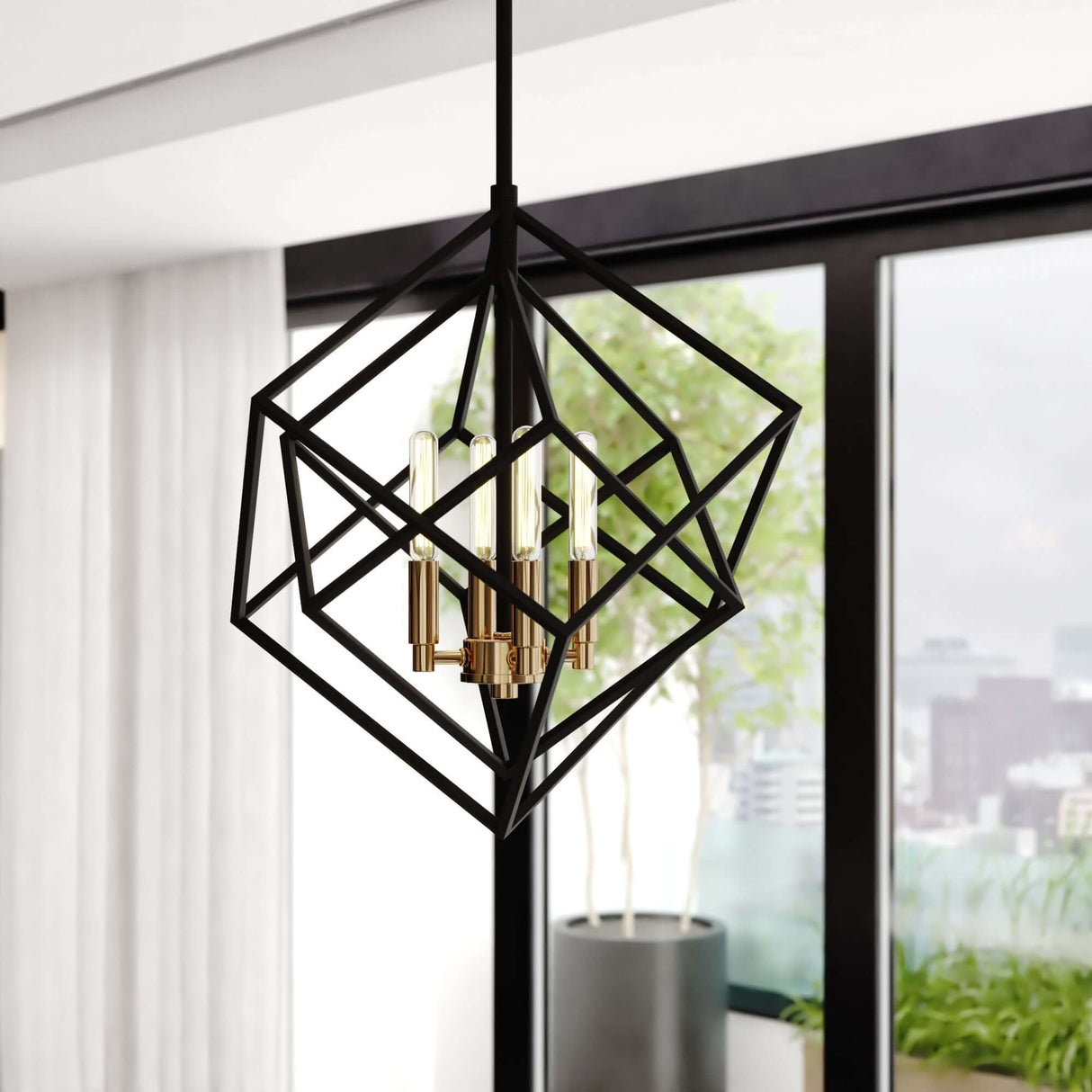 Pendant - Rad 17.5-in. 4 Light Pendant Black And Natural Brass P0372