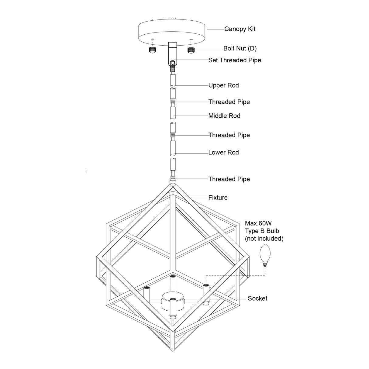 Pendant - Rad 17.5-in. 4 Light Pendant Black And Natural Brass P0372