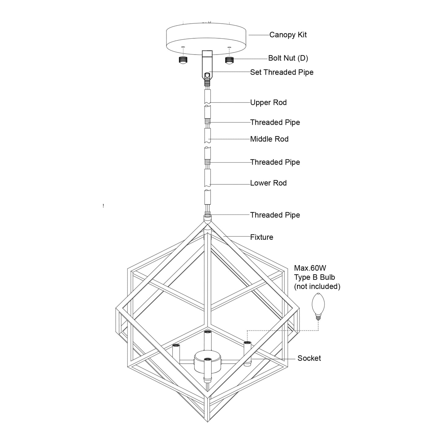 Pendant - Rad 17.5-in. 4 Light Pendant Black And Natural Brass P0372